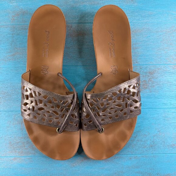 Paul Green Munchen Bronze Perforated Slide on Leather Sandals Size 11 US - Picture 8 of 9